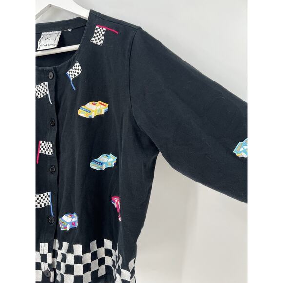 Michael Simon Lite Jacket Womens Medium Black Racecar Racing Flag Cars Buttons - Picture 3 of 16